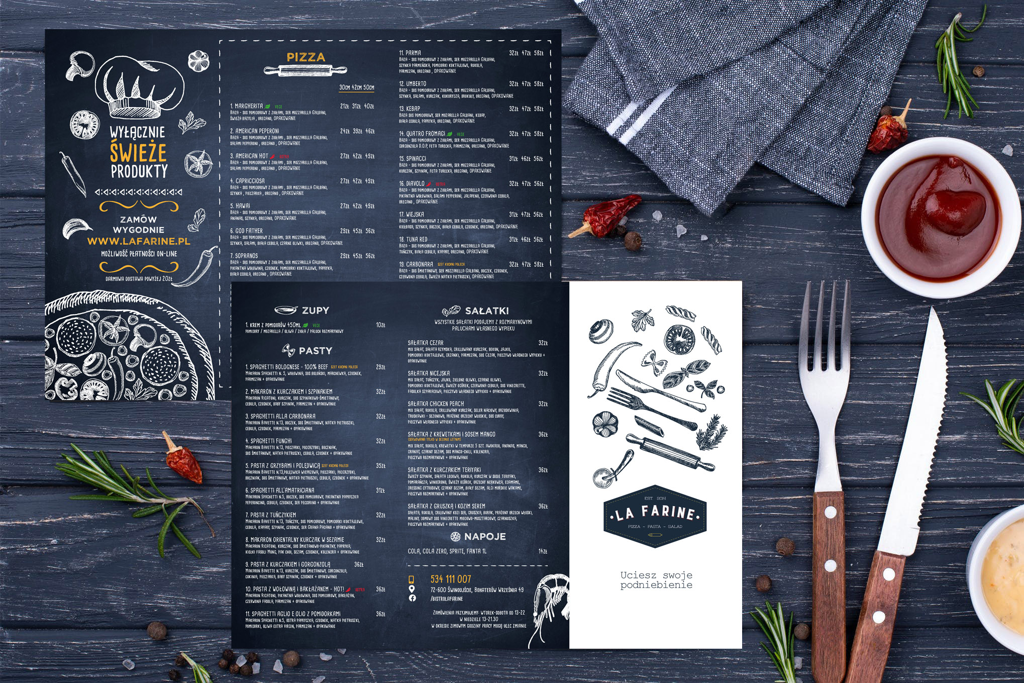 menu do restauracji składane wizualizacja
