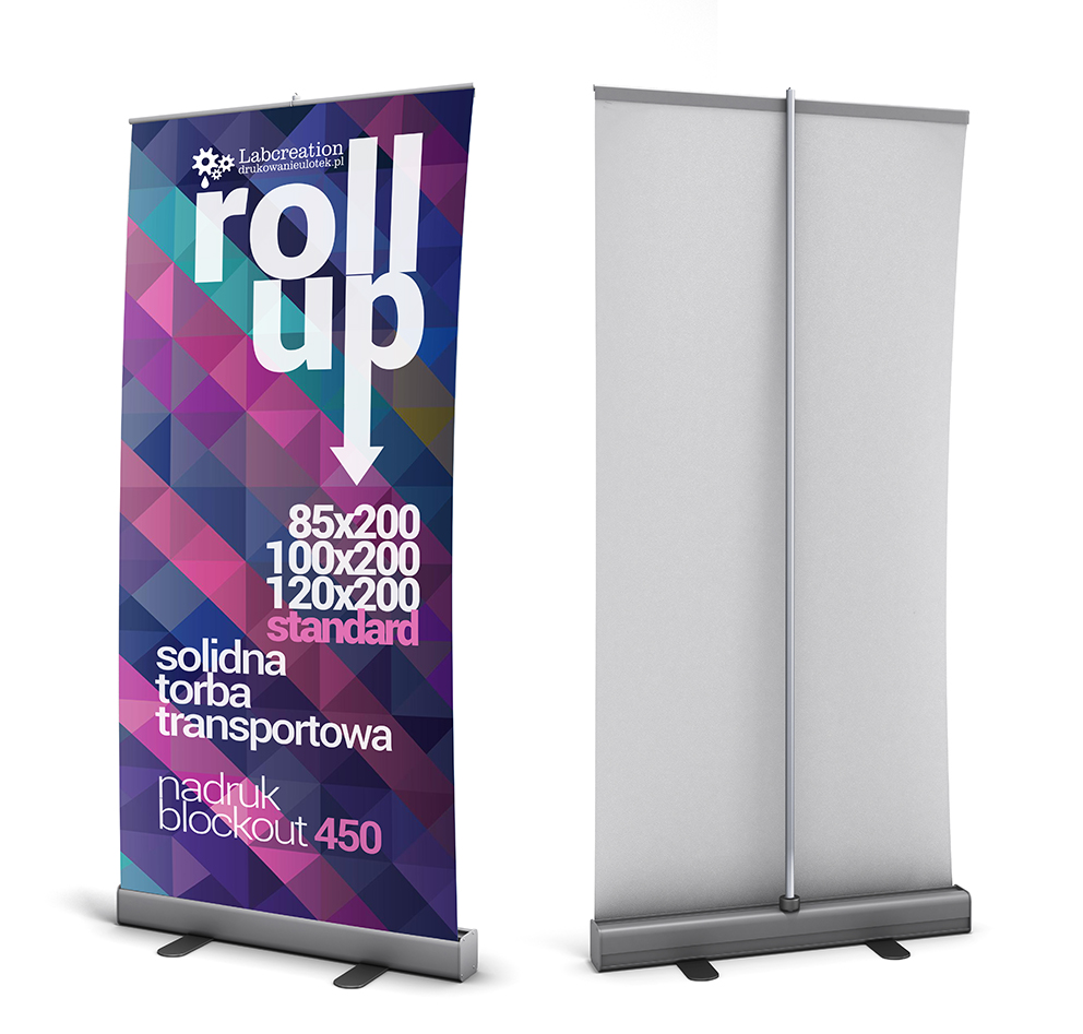 Rollup Standard 85x200, roll up 100x200 i roll up reklamowy 120x200 druk blockout 450